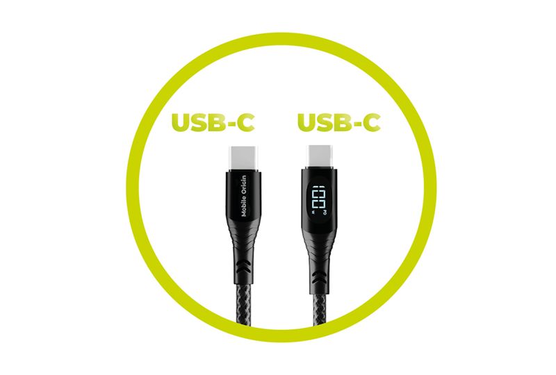 Cablu date si incarcare Mobile Origin USB-C la USB-C 1.5m 100W cu afisaj (iPhone 17 Pro Max, MO-100WDC-CB2) by www.silkase.ro